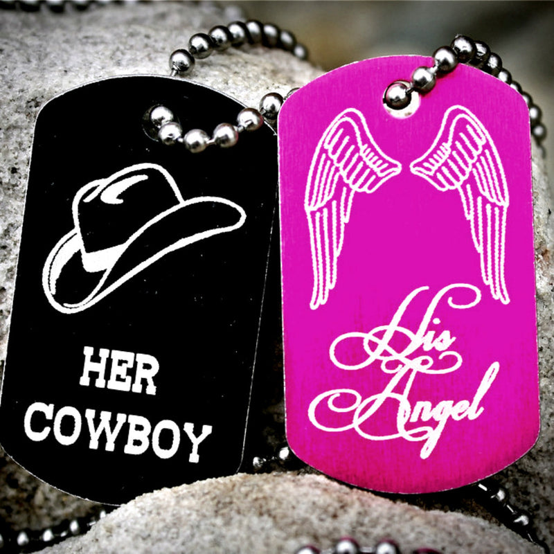 Cowboy and Angel Dog Tag Necklaces