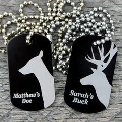 Customized Buck Doe Dog Tag Necklaces in Pink & Black