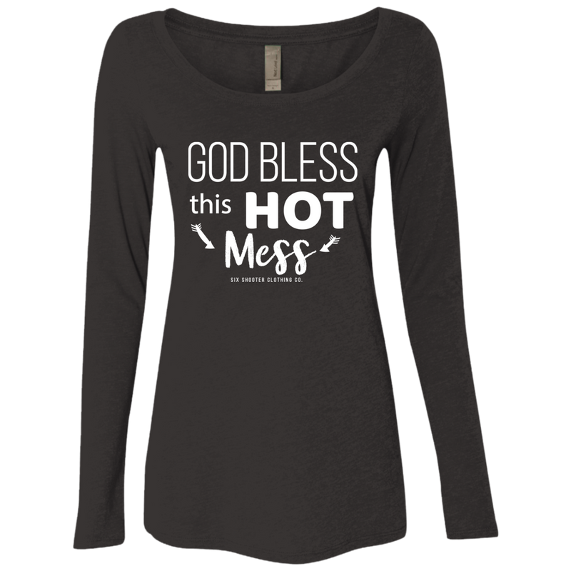 God Bless This Hot Mess Long Sleeve Scoop Neck