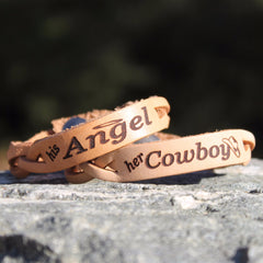 Her Cowboy, His Angel Leather Bracelets