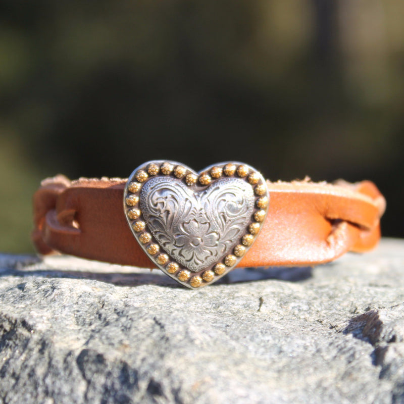 Braided Brown with Heart leather bracelet