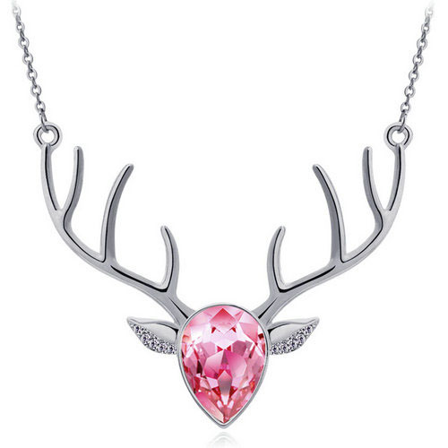 Dark Pink Pendant Antler Necklace