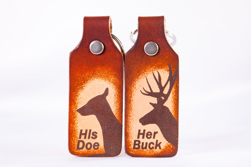 Her Buck & His Doe Custom Leather KeyChain Set