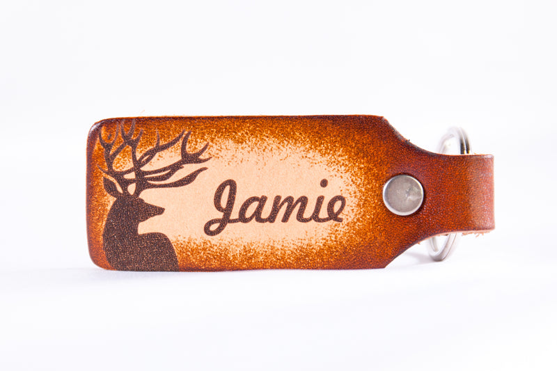 Big Buck Deer with Personalized Name Custom Leather KeyChain