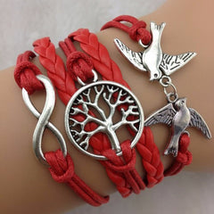Red Stacked Birds Tree Infinity Bracelet