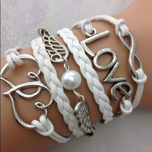 White Double Heart, Love, Infinity Bracelet