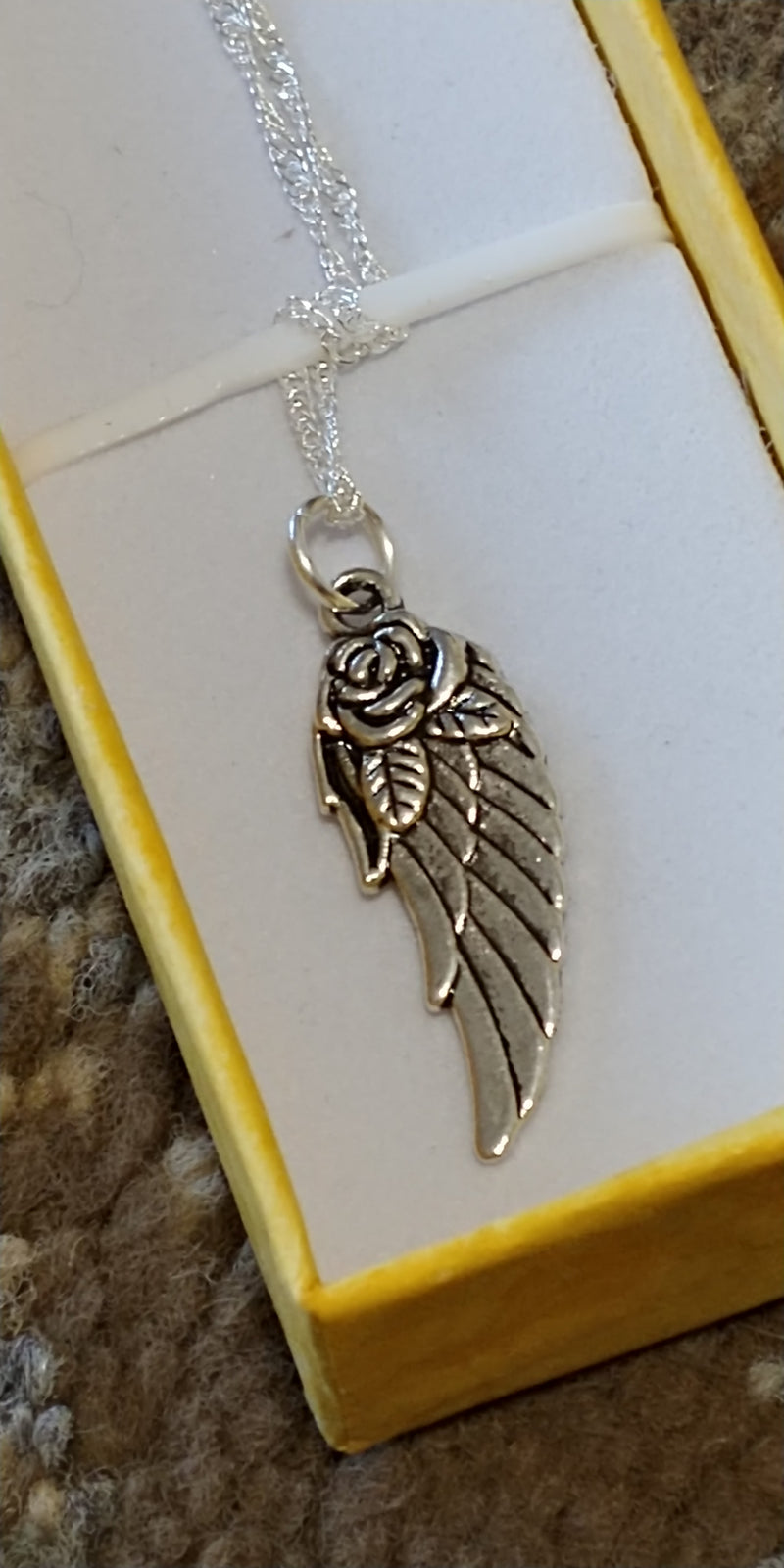 Six Shooter Heritage Rose Wing Necklace Vintage Silver + FREE Matching Earrings