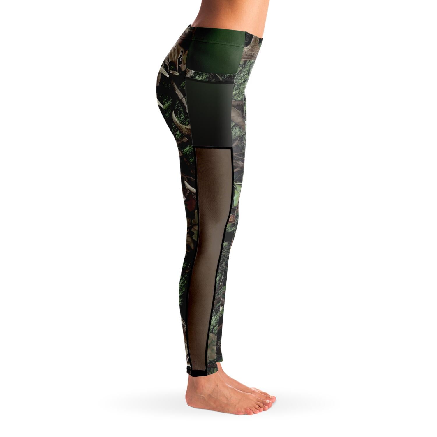 Women's Active High Rise Camouflage w Pocket Leggings, Green Camo, Medium  6-8