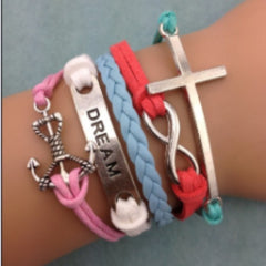 Multicolored Anchor, Dream, Infinity and Cross Bracelet