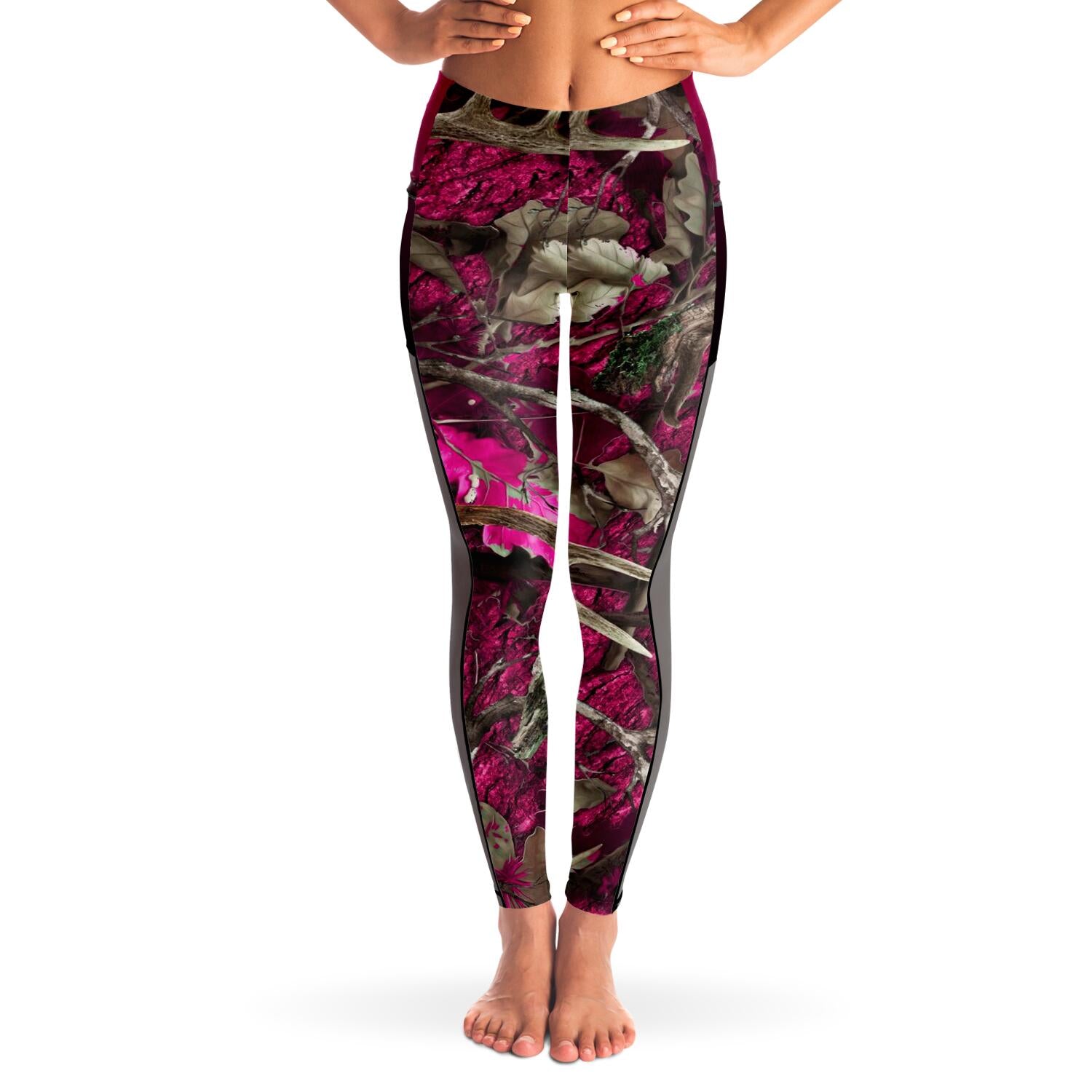 Pink and Green Camo Leggings with pockets –
