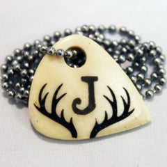 Antlers with Custom Personal Initial Hand Crafted Cow Bone Guitar Pick Necklace
