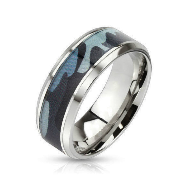 Blue Camo Stainless Steel Wedding Ring