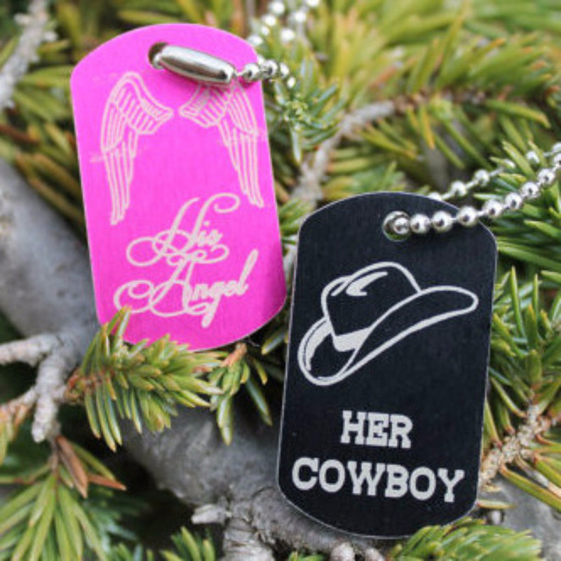 Cowboy and Angel Dog Tag Necklaces