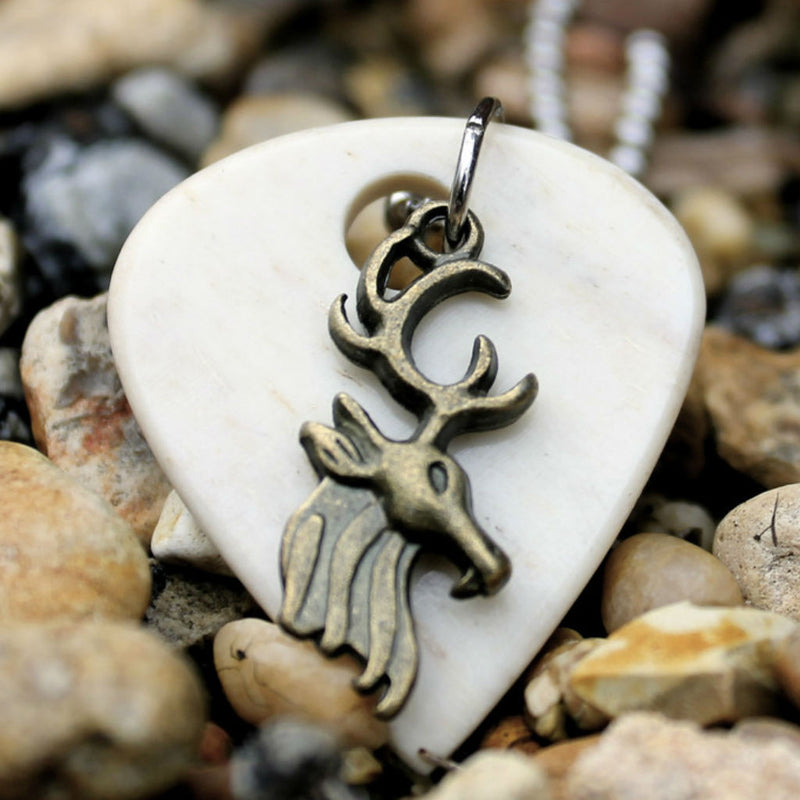 Deer Hand Crafted Cow Bone Guitar Pick Necklace