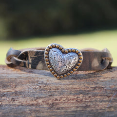 Braided Camo with Heart leather bracelet