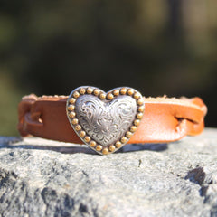 Braided Brown with Heart leather bracelet