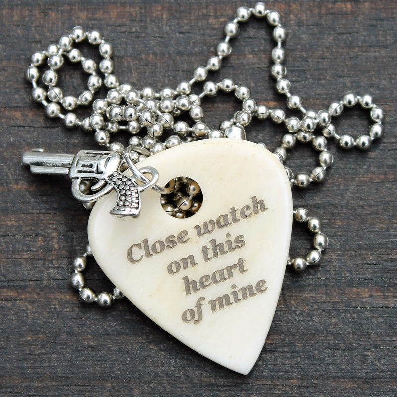 Six Shooter Heart Of Mine Hand Crafted Guitar Pick Necklace