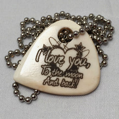 I Love You To The Moon Hand Crafted Cow Bone Guitar Pick Necklace