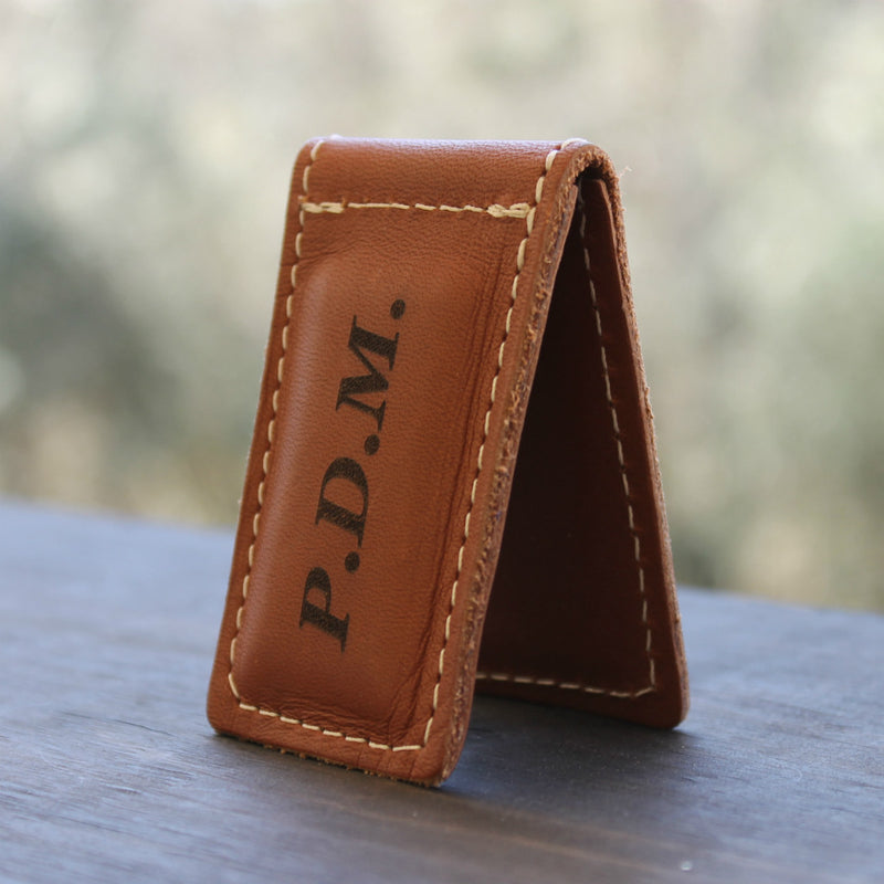Custom Engraved Magnetic Leather Money Clip