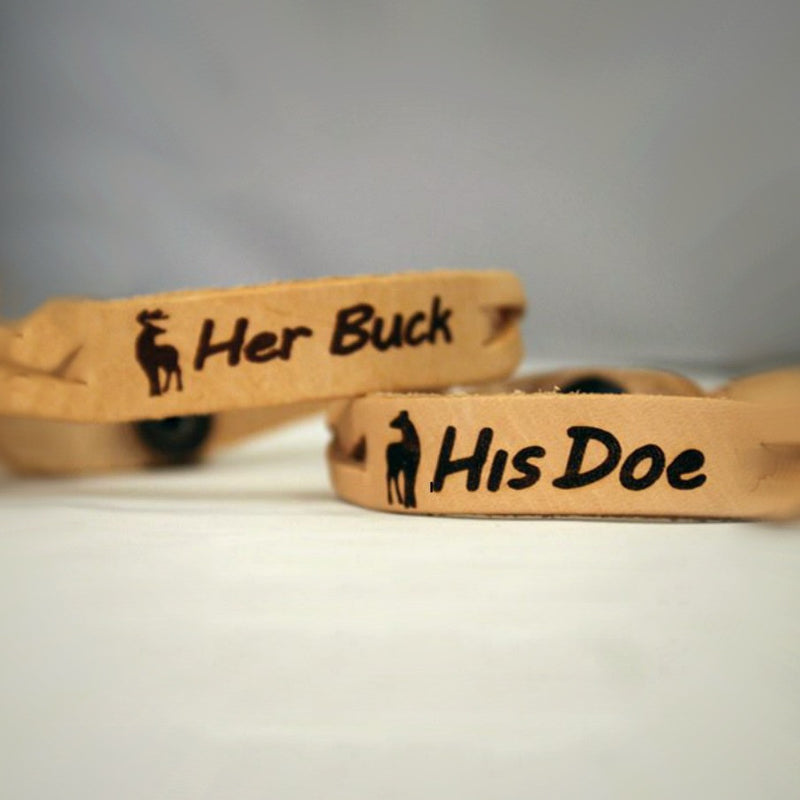 Natural Buck & Doe Two Leather Bracelet Set