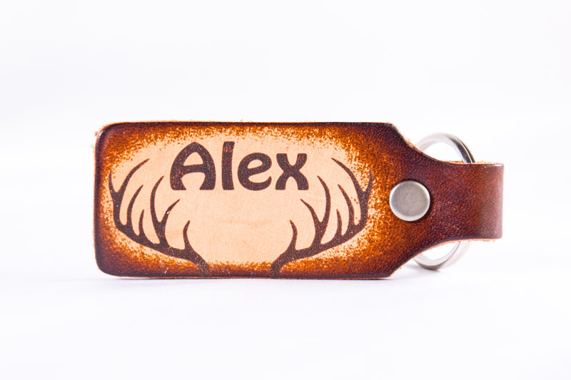 Antlers with Personalized Name Custom Leather KeyChain