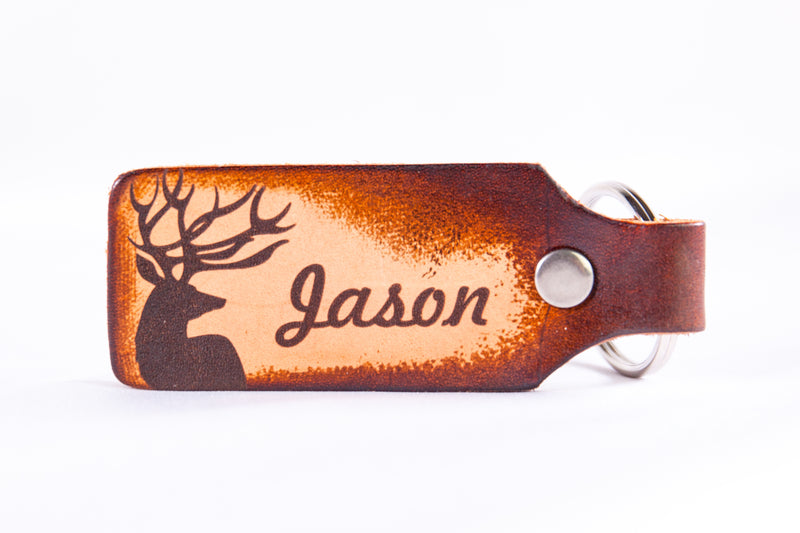 Big Buck Deer with Personalized Name Custom Leather KeyChain
