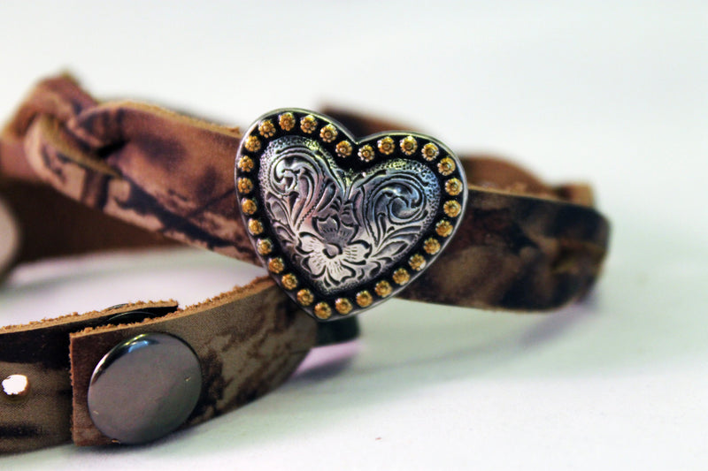 Braided Camo with Heart leather bracelet