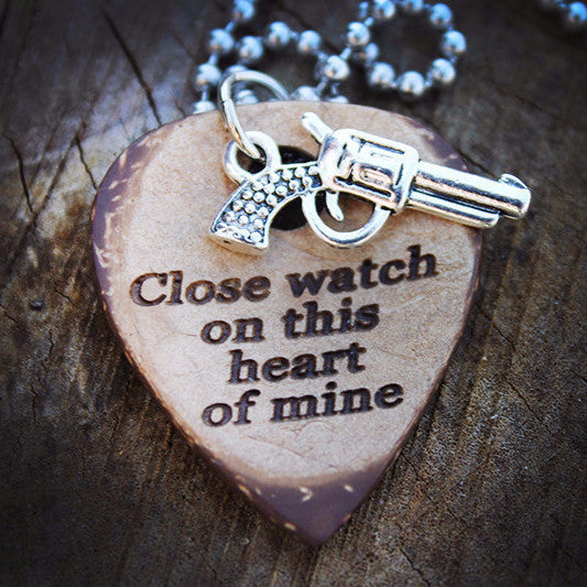 Six Shooter Heart Of Mine Hand Crafted Guitar Pick Necklace