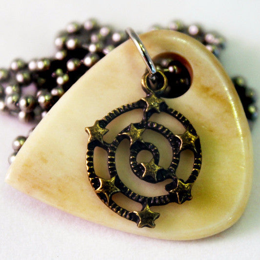 Galaxy Hand Crafted Cow Bone Guitar Pick Necklace