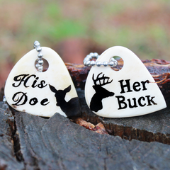 Her Buck His Doe Hand Crafted Engraved Cow Bone Guitar Necklaces