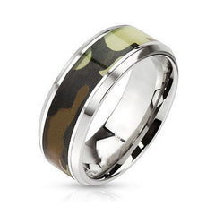 Green and Brown Camo Stainless Steel Wedding Ring